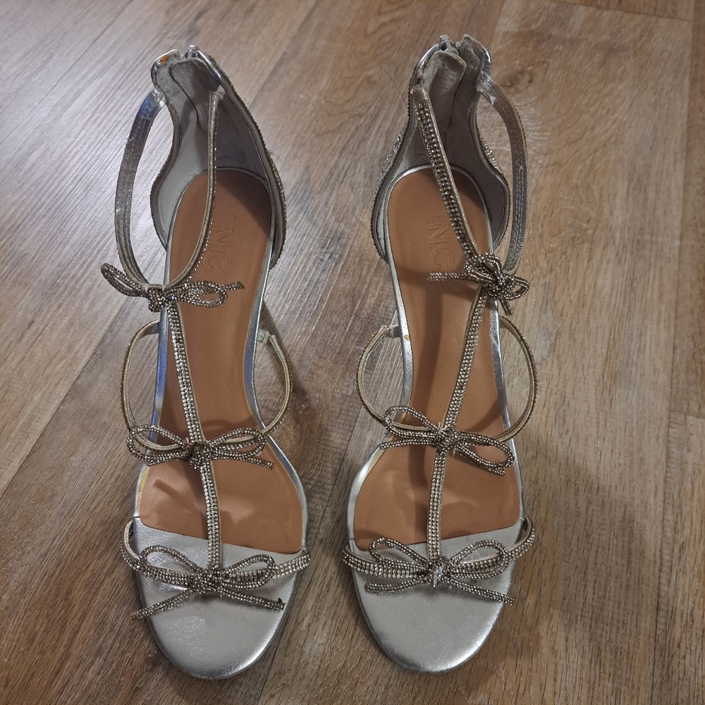 INC International Concepts Silver Strappy Heels Size 12